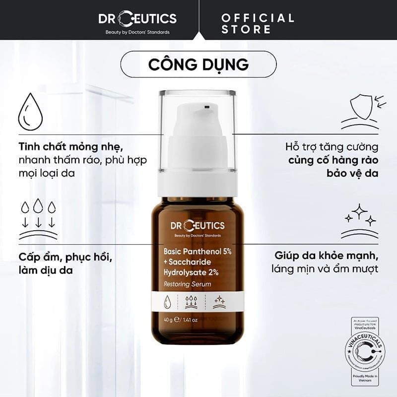 Serum Drceutics Cấp Ẩm, Làm Dịu Da Basic Panthenol 5% + Saccharide Hydrolysate 2% Restoring Serum
