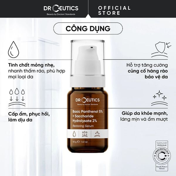  Serum Drceutics Cấp Ẩm, Làm Dịu Da Basic Panthenol 5% + Saccharide Hydrolysate 2% Restoring Serum 