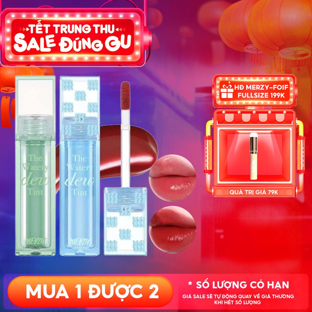 [New][NEW DEW] Son Tint Bóng Merzy Dạng Thạch, Bền Màu, Lâu Trôi Cho Đôi Môi Căng Mọng, Ẩm Mịn The Watery Dew Tint