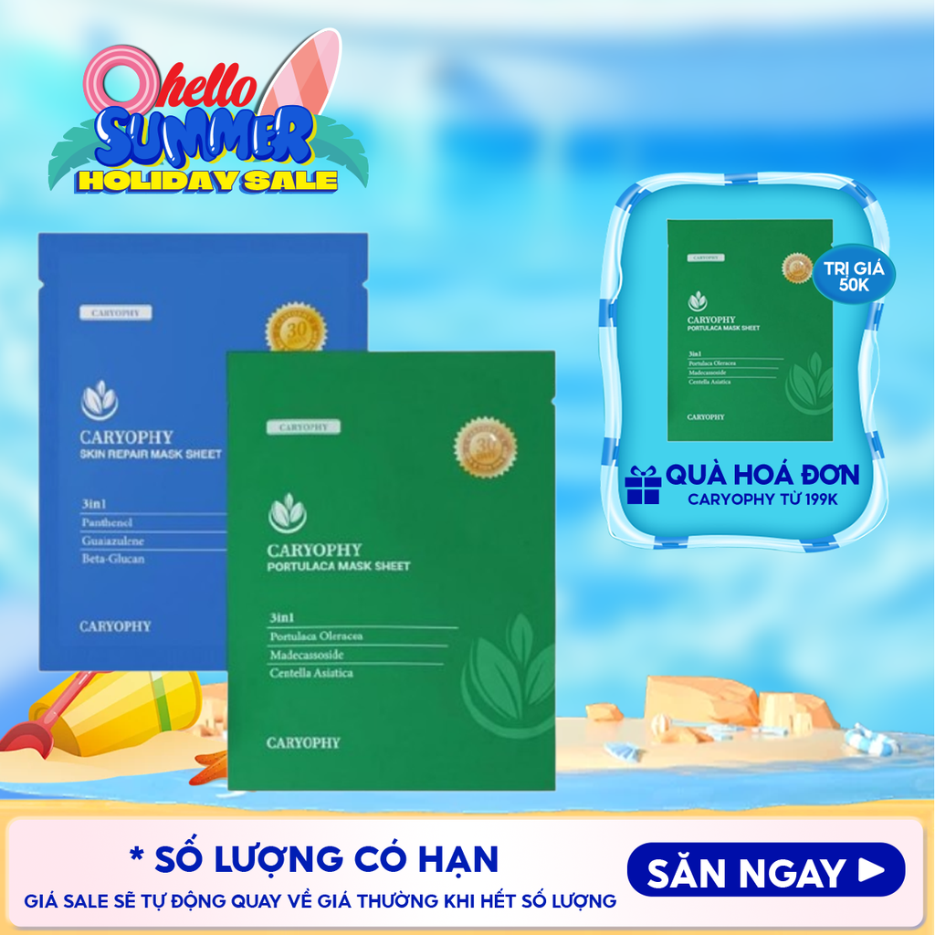 Mặt Nạ Miếng Caryophy Làm Dịu, Hỗ Trợ Phục Hồi Dành Cho Da Dầu Mụn Portulaca Mask Sheet