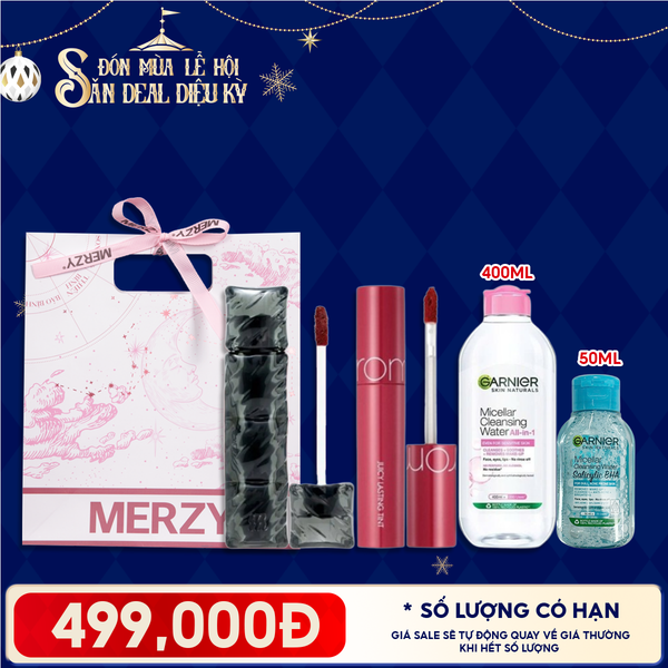  Túi Quà Giáng Sinh 499K: 1 Son Merzy + 1 Son Romand + 1 Nước Tẩy Trang 400ml + 1 Nước Tẩy Trang Minisize + Túi 