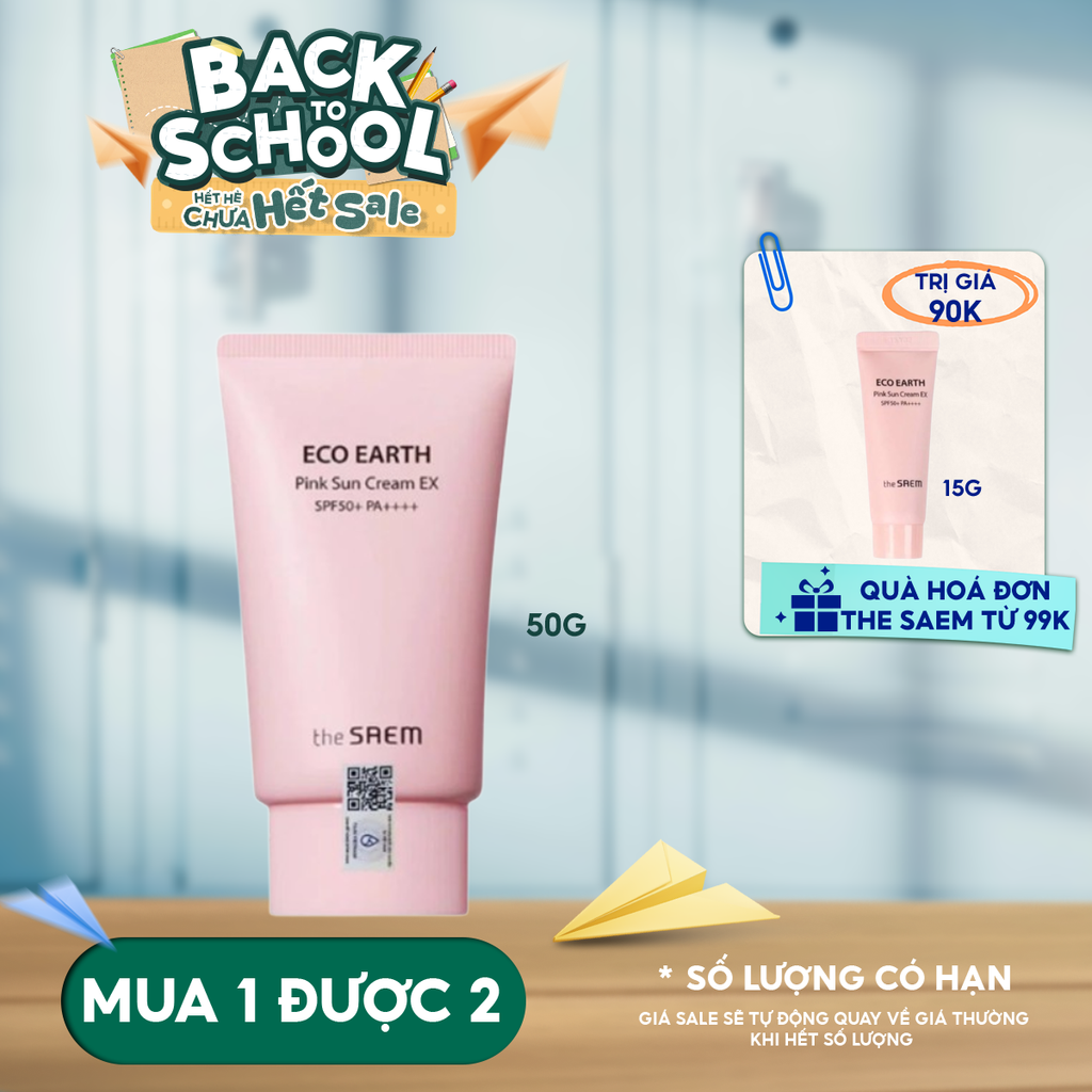 [50g] Kem Chống Nắng The Saem Kiềm Dầu, Nâng Tone Cho Da Sáng Hồng Pink Sun Cream EX SPF50+/PA++++
