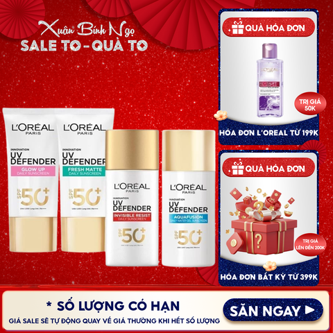 Kem Chống Nắng L'Oreal Mịn Nhẹ, Bảo Vệ Da, Ngăn Ngừa Lão Hóa UV Defender SPF 50+/PA++++ 50ml