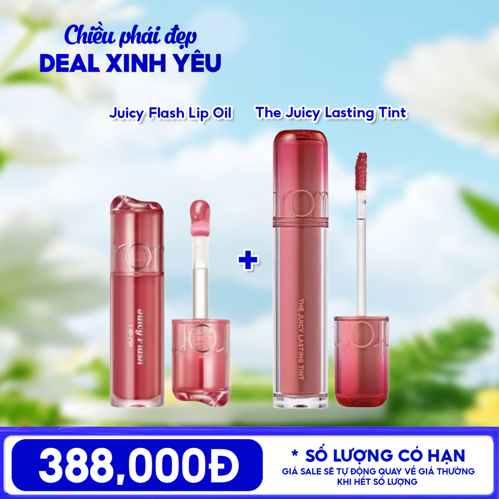 COMBO ROMAND: Son Bóng Dưỡng Môi Romand Juicy Flash Lip Oil + Son Tint Lì Romand Căng Bóng The Juicy Lasting Tint
