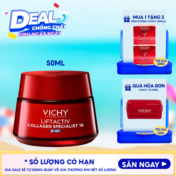  Kem Dưỡng Vichy Hỗ Trợ Sáng Da, Mờ Thâm Nám Ban Đêm Liftactiv Collagen Specialist Night 50ml 