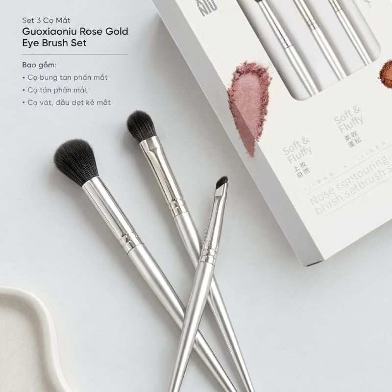 Bộ Cọ Trang Điểm Mắt Guoxiaoniu Rose Gold Eye Brush Set 3 items