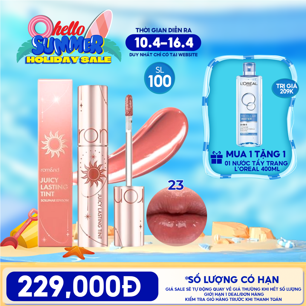 [ĐỘC QUYỀN - MUA 1 TẶNG 1] Son Tint Lì Romand Juicy Lasting Tint Solunar Edition Màu 23 TẶNG 1 Nước Tẩy Trang 400ML