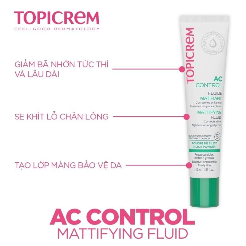 Kem Dưỡng Ẩm Topicrem Kiềm Dầu, Dành Cho Da Hỗn Hợp, Da Dầu & Da Nhạy Cảm Ac Control Mattifying Fluid 40ml