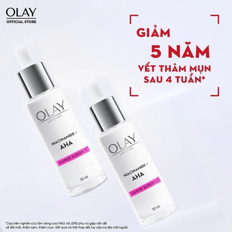 Serum Olay Hỗ Trợ Dưỡng Sáng Da, Mờ Thâm Mụn Luminous Niacinamide + AHA Super Serum 30ml