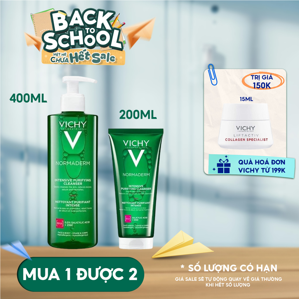 Gel Rửa Mặt Vichy Cho Da Dầu Mụn Làm Sạch Sâu, Giảm Nhờn Normaderm Phytosolution Intensive Purifying Gel
