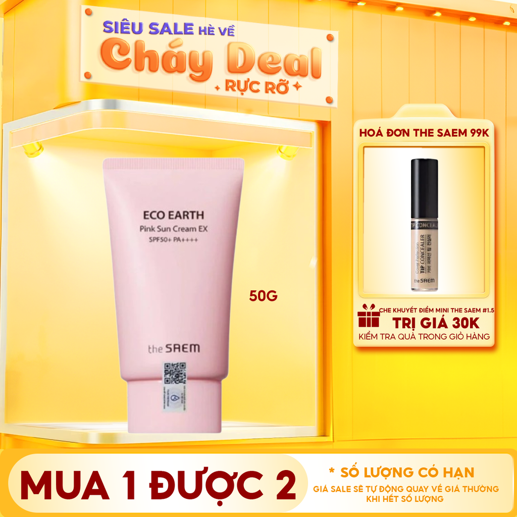 [50g] Kem Chống Nắng The Saem Kiềm Dầu, Nâng Tone Cho Da Sáng Hồng Pink Sun Cream EX SPF50+/PA++++