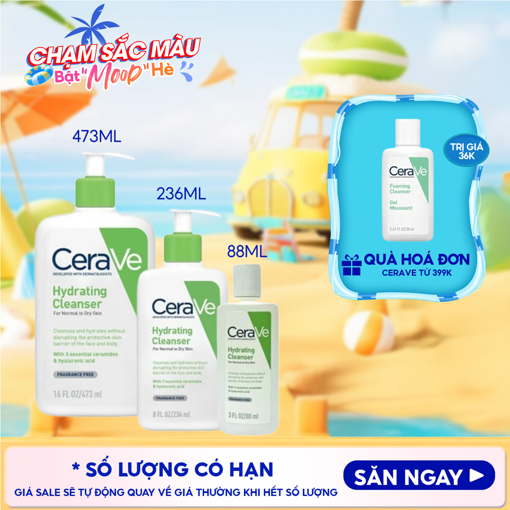 Sữa Rửa Mặt Cerave Dưỡng Ẩm, Làm Sạch Sâu Dành Cho Da Thường & Da Khô Developed With Dermatologists Hydrating Cleanser