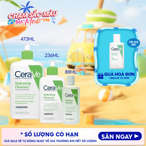  Sữa Rửa Mặt Cerave Dưỡng Ẩm, Làm Sạch Sâu Dành Cho Da Thường & Da Khô Developed With Dermatologists Hydrating Cleanser 