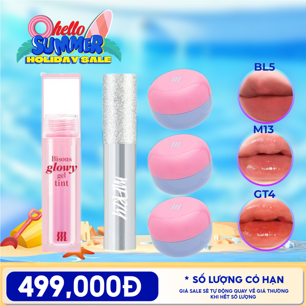  [PACK TIẾT KIỆM 15%] 2 Son Dưỡng Ẩm Có Màu Merzy LB7 Off Grape (date 03/2027) + Son Bóng Pha Lê Merzy + Son Kem Bùn Kiêm Má Hồng Merzy + Son Kem Lì Merzy The Glam M13 Vapor Red 