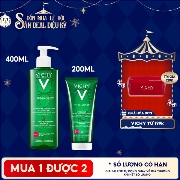  Gel Rửa Mặt Vichy Cho Da Dầu Mụn Làm Sạch Sâu, Giảm Nhờn Normaderm Phytosolution Intensive Purifying Gel 