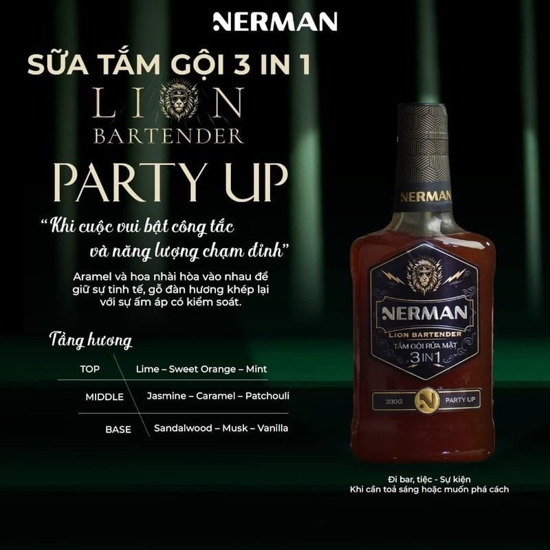Sữa Tắm Gội Rửa Mặt 3in1 Nerman Lion Bartender 3In1 Hair & Body Wash 330g