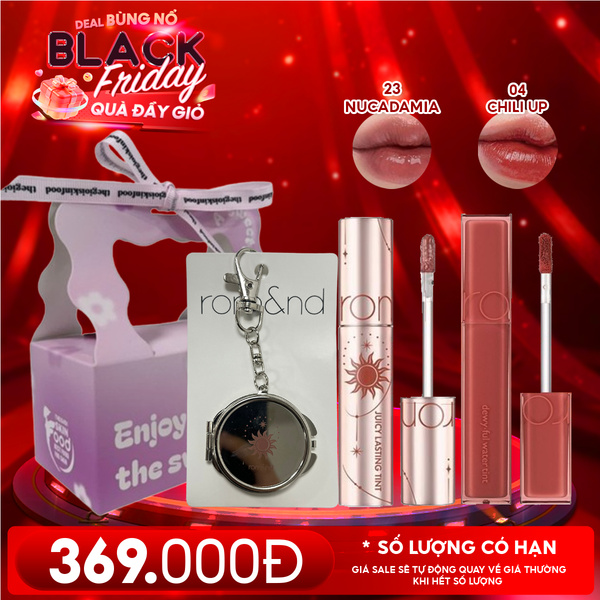  Combo Romand: Son Tint Lì Juicy Solunar Edition + Gương Móc Khóa Romand Solunar + Son Kem Lì Blur Fudge Tint 04 Chili Up + Túi Quà 