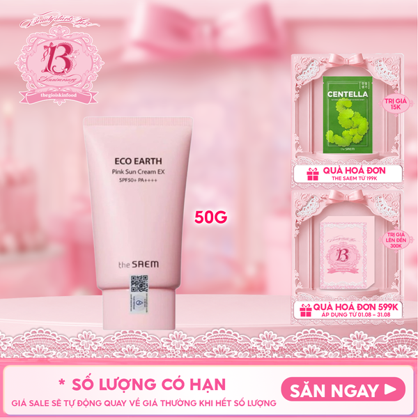  [50g] Kem Chống Nắng The Saem Kiềm Dầu, Nâng Tone Cho Da Sáng Hồng Pink Sun Cream EX SPF50+/PA++++ 