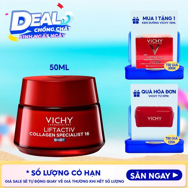  Kem Dưỡng Vichy Hỗ Trợ Sáng Da, Mờ Thâm Nám Ban Đêm Liftactiv Collagen Specialist Night 50ml 