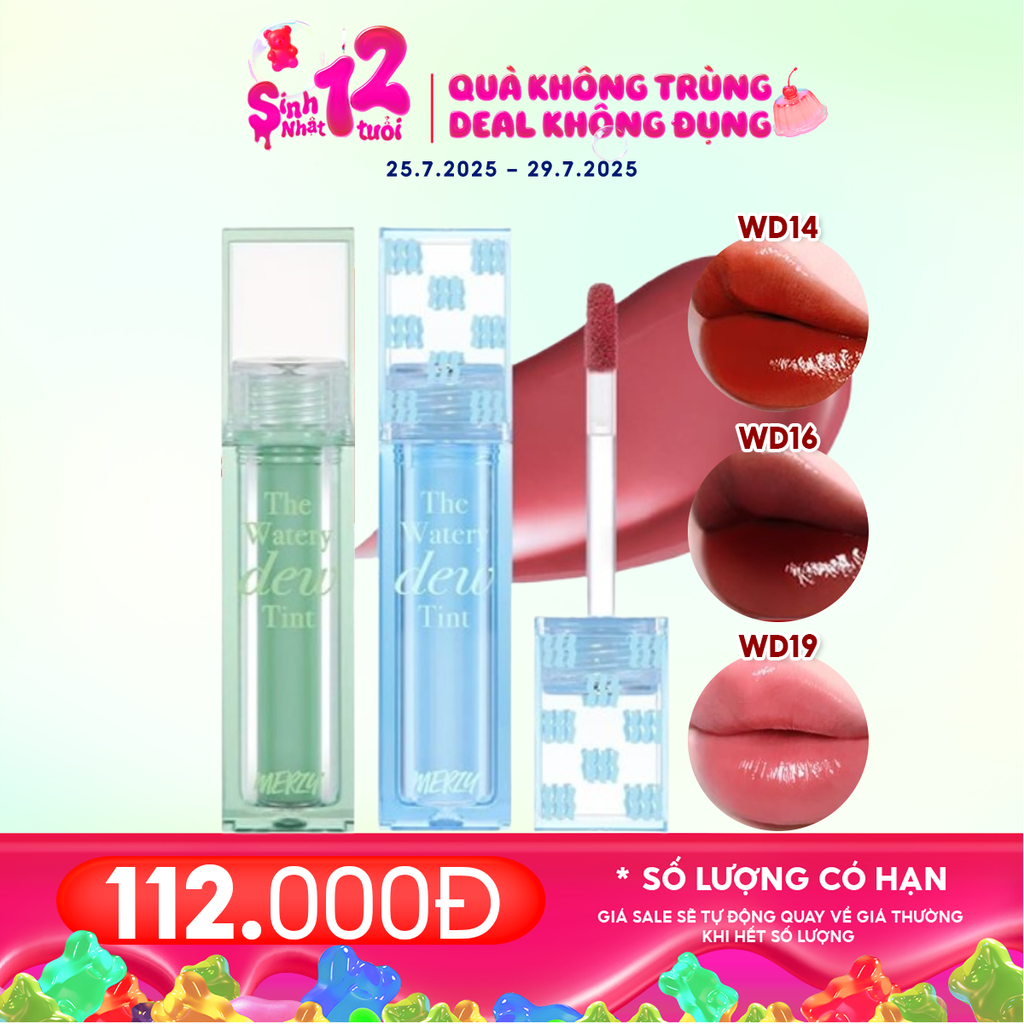 [New][NEW DEW] Son Tint Bóng Merzy Dạng Thạch, Bền Màu, Lâu Trôi Cho Đôi Môi Căng Mọng, Ẩm Mịn The Watery Dew Tint