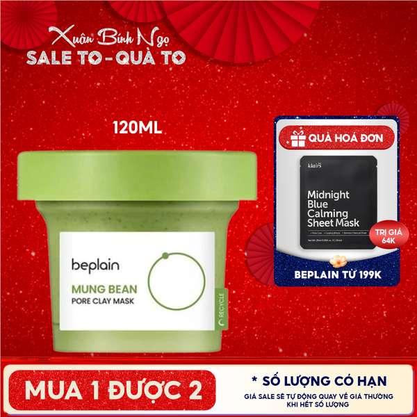  Mặt Nạ Đất Sét Beplain Thu Nhỏ Lỗ Chân Lông, Giảm Mụn Đầu Đen Mung Bean Pore Clay Mask 120ml 