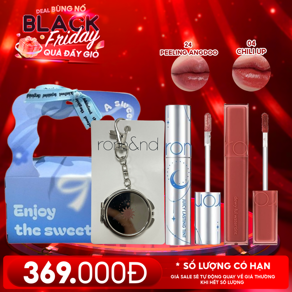  Combo Romand: Son Tint Lì Juicy Solunar Edition + Gương Móc Khóa Romand Solunar + Son Kem Lì Blur Fudge Tint 04 Chili Up + Túi Quà 