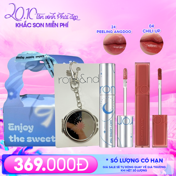  Combo Romand: Son Tint Lì Juicy Solunar Edition + Gương Móc Khóa Romand Solunar + Son Kem Lì Blur Fudge Tint 04 Chili Up + Túi Quà 