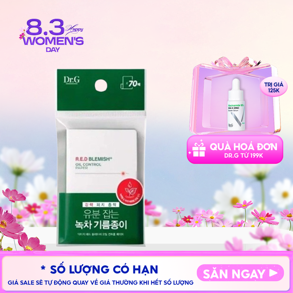  [70 tờ] Giấy Thấm Dầu Dr.G Hỗ Trợ Kiểm Soát Dầu Nhờn Dành Cho Da Nhạy Cảm R.E.D Blemish Oil Control Paper 