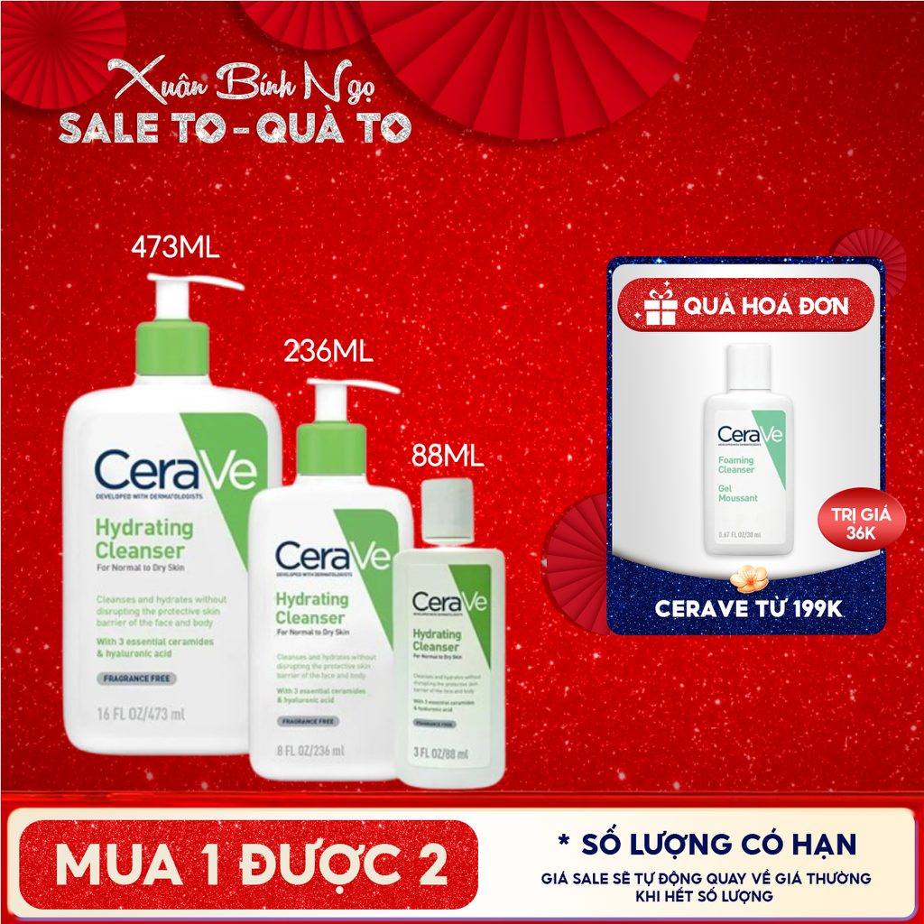 Sữa Rửa Mặt Cerave Dưỡng Ẩm, Làm Sạch Sâu Dành Cho Da Thường & Da Khô Developed With Dermatologists Hydrating Cleanser