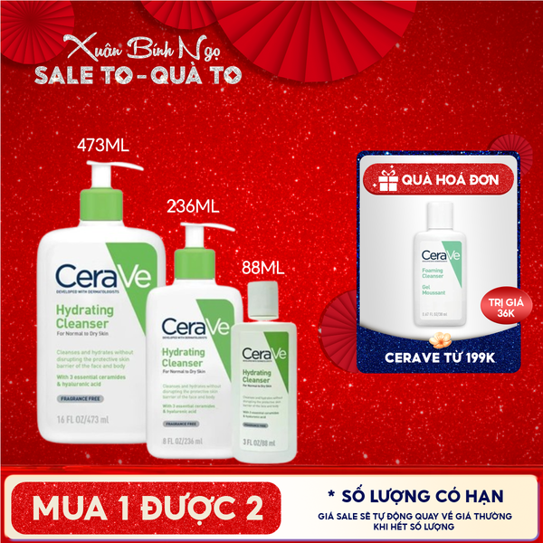  Sữa Rửa Mặt Cerave Dưỡng Ẩm, Làm Sạch Sâu Dành Cho Da Thường & Da Khô Developed With Dermatologists Hydrating Cleanser 