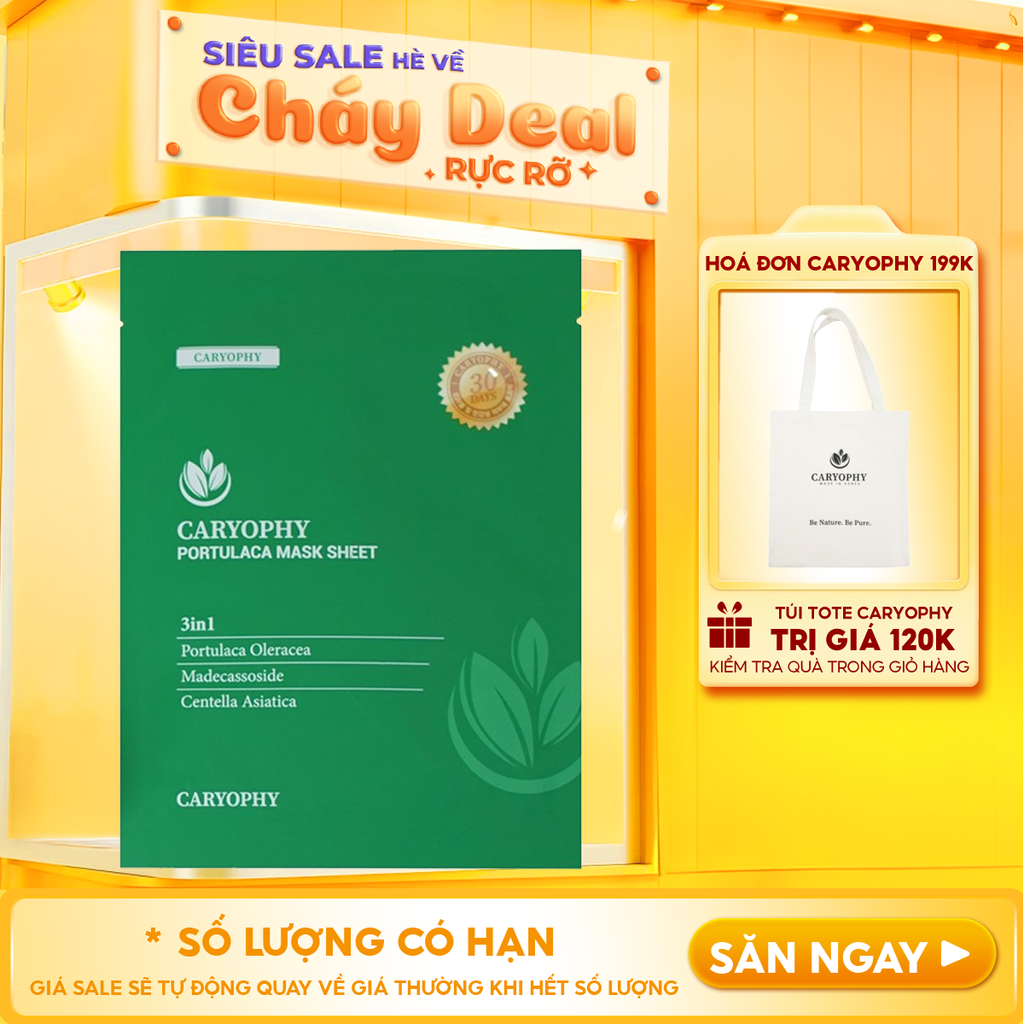 Mặt Nạ Miếng Caryophy Làm Dịu, Hỗ Trợ Phục Hồi Dành Cho Da Dầu Mụn Portulaca Mask Sheet