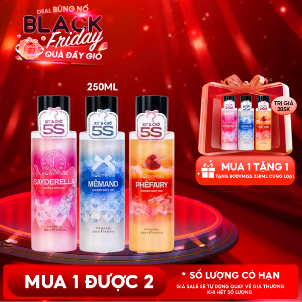  Xịt Thơm Toàn Thân Bodymiss Hương Nước Hoa Có Nhũ, Kim Tuyến Shimmer Body Mist 250ml 
