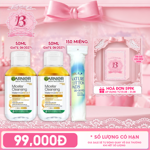  Combo Travel: Nước Tẩy Trang Garnier Làm Sạch Sâu Micellar Cleansing Water 50ml + Bông Tẩy Trang Mềm Mịn TOOLA 