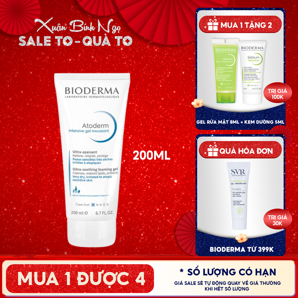 Gel Rửa Mặt Bioderma Dành Cho Da Khô, Viêm Da Cơ Địa Atoderm Intensive Gel Moussant