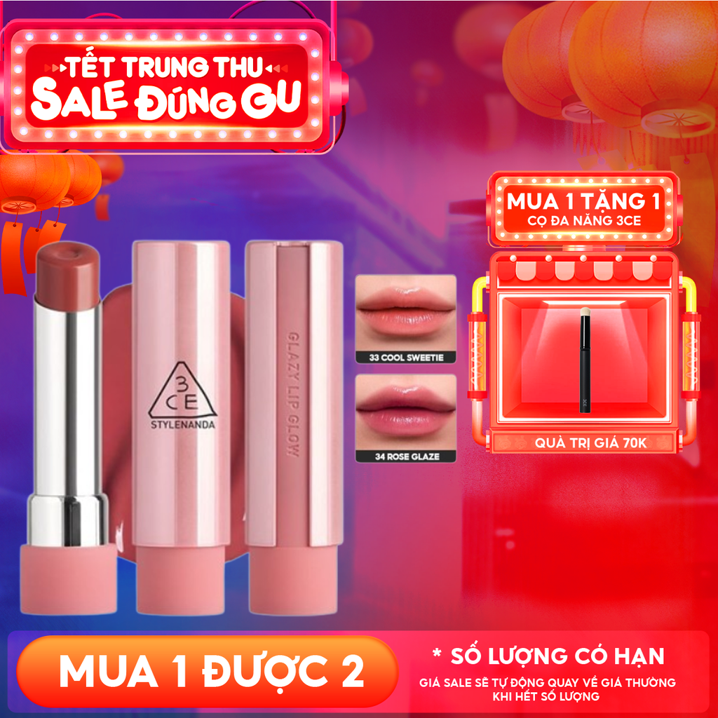 Son Bóng Dưỡng Môi Có Màu 3CE Glazy Lip Glow 5g