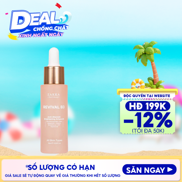  Serum Zakka Naturals Hỗ Trợ Mờ Thâm Mụn, Sáng Đều Màu Da Revival B3 Anti-Blemish and Brightening Ampoule 15ml 