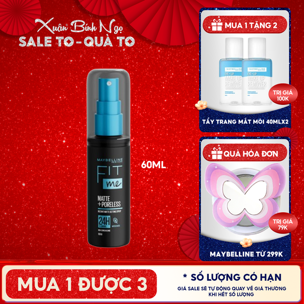  Xịt Khóa Nền Maybelline Cố Định Trang Điểm Kiềm Dầu, Mịn Lì Fit Me Matte Poreless Setting Spray 60ml 