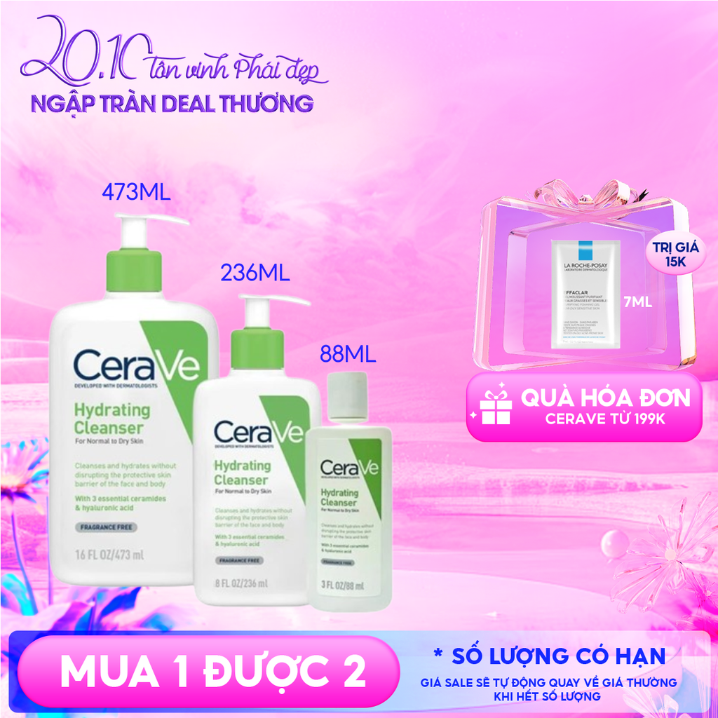 Sữa Rửa Mặt Cerave Dưỡng Ẩm, Làm Sạch Sâu Dành Cho Da Thường & Da Khô Developed With Dermatologists Hydrating Cleanser