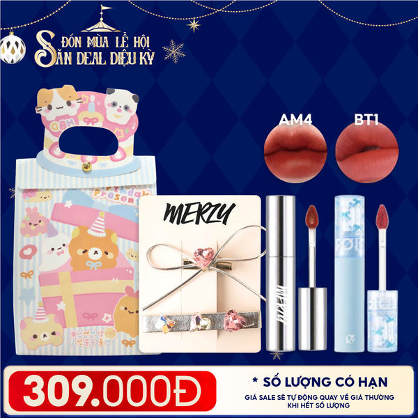  Combo Quà Tặng: Son Kem Lì Merzy The Glam Mellow Tint + Son Kem Lì FOIF Daily Blur Tint + Kẹp Tóc Merzy + Túi Quà 