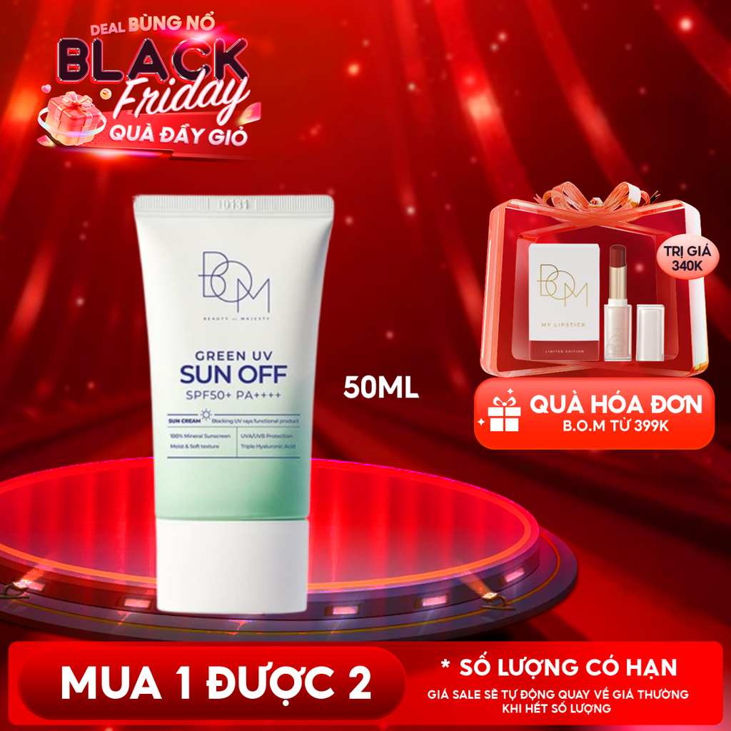 Kem Chống Nắng B.O.M Dưỡng Ẩm Nhẹ Dịu Cho Mọi Loại Da Green UV Sun Off SPF50+/PA++++ 50ml