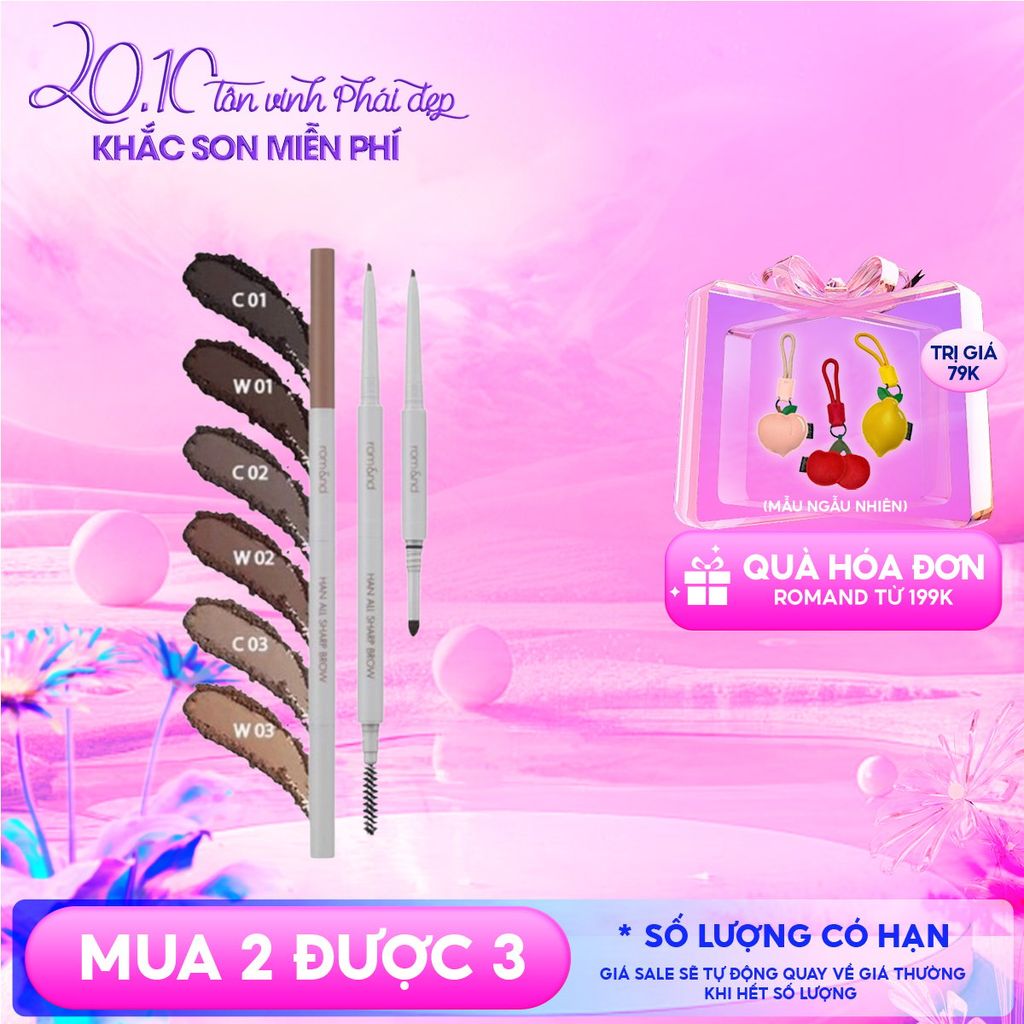 Chì Kẻ Mày Nét Mảnh Romand 3 Trong 1 Cho Đôi Chân Mày Hoàn Hảo, Sắc Nét Han All Sharp Brow - Han All Line
