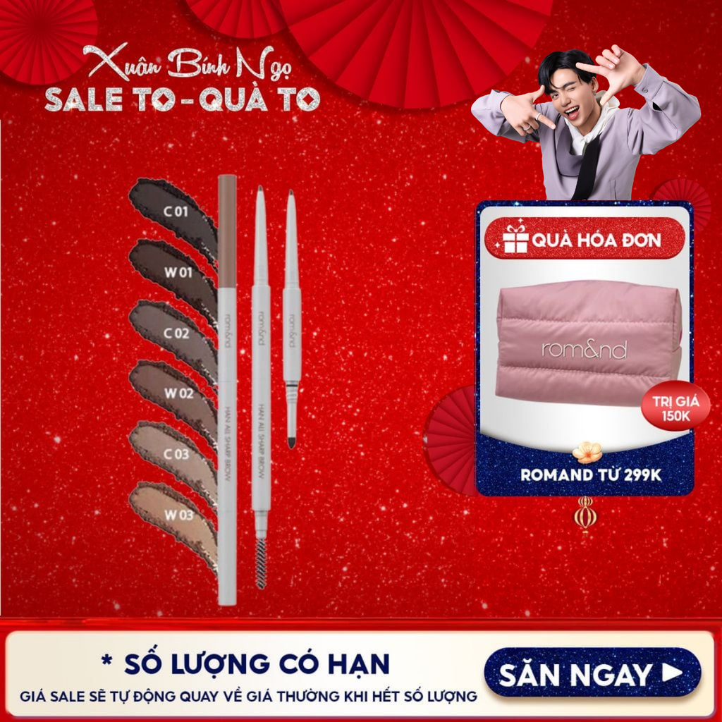 Chì Kẻ Mày Nét Mảnh Romand 3 Trong 1 Cho Đôi Chân Mày Hoàn Hảo, Sắc Nét Han All Sharp Brow - Han All Line