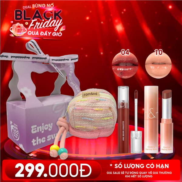  Combo Quà Tặng 20/11: Son Tint Nước Romand Glasting Water Tint + Son Dưỡng Có Màu Romand Glasting Melting Balm + Túi Đựng Airpods + Túi Quà 