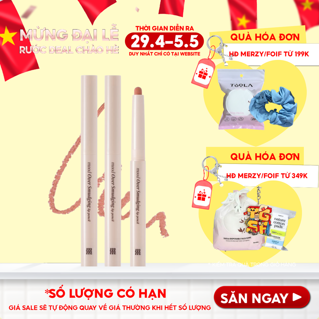 Chì Kẻ Viền Môi Merzy Mịn Lì, Đa Năng Mood Over Smudging Lip Pencil 0.9g