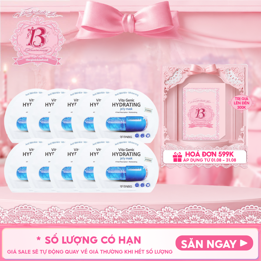 Combo 10 Miếng Mặt Nạ Miếng BNBG Dưỡng Ẩm, Hỗ Trợ Dưỡng Trắng, Cải Thiện Làn Da Hàn Quốc (Vitamin A, B, B3, E)