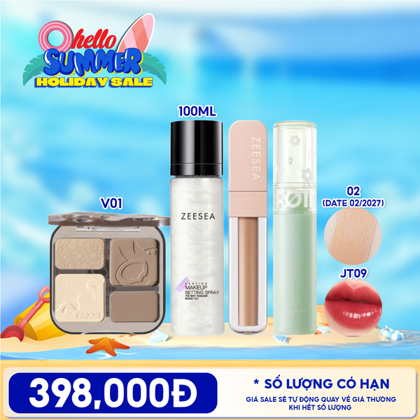  Combo Phấn Bắt Sáng Và Tạo Khối VEECCI + Kem Che Khuyết Điểm Zeesea Mist Soft Focus Concealer 4g + Xịt Khóa Nền Zeesea Lasting Makeup Settting Spray 100ml+ Son Tint Bóng FOIF Juicy Fit Tint 