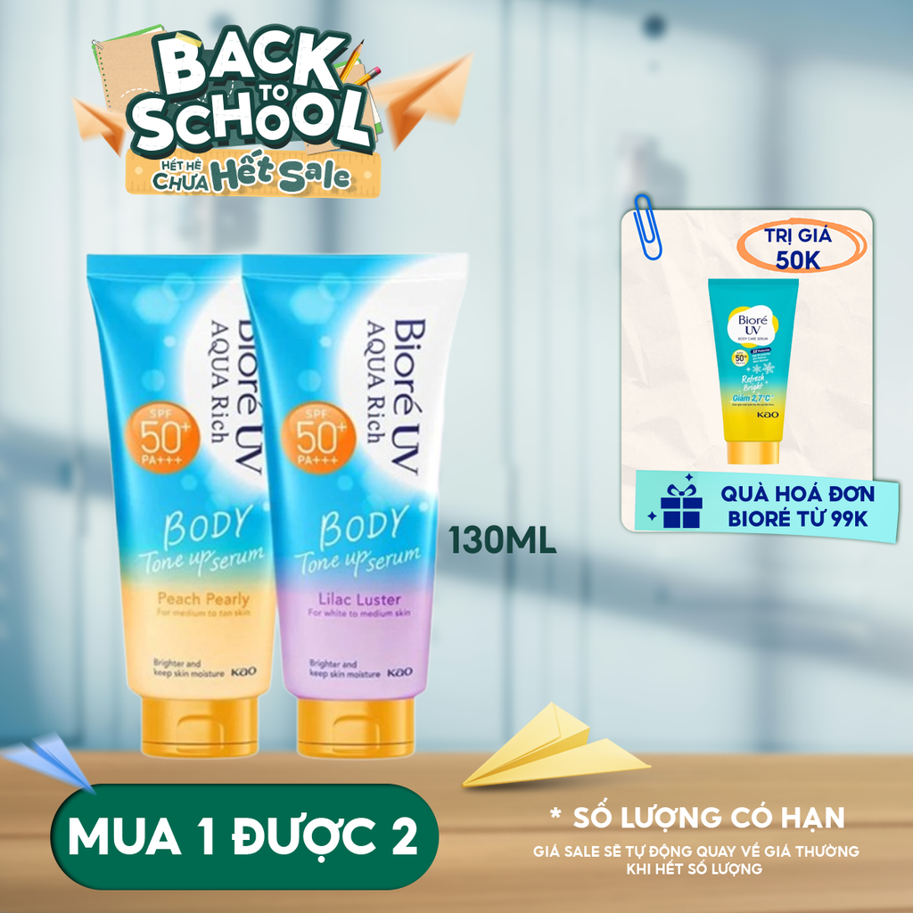 Serum Chống Nắng Dưỡng Thể Bioré Nâng Tông UV Aqua Rich Body Tone Up Serum SPF50+/PA+++ 130ml