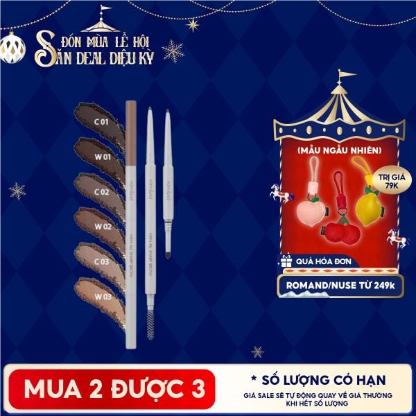  Chì Kẻ Mày Nét Mảnh Romand 3 Trong 1 Cho Đôi Chân Mày Hoàn Hảo, Sắc Nét Han All Sharp Brow - Han All Line 