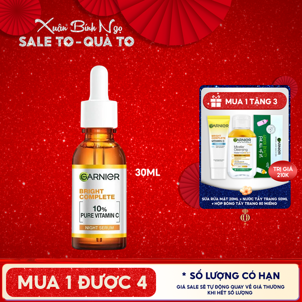  Serum Garnier Hỗ Trợ Sáng Da, Mờ Thâm Ban Đêm Skin Naturals Bright Complete Overnight Booster Serum 30ml 