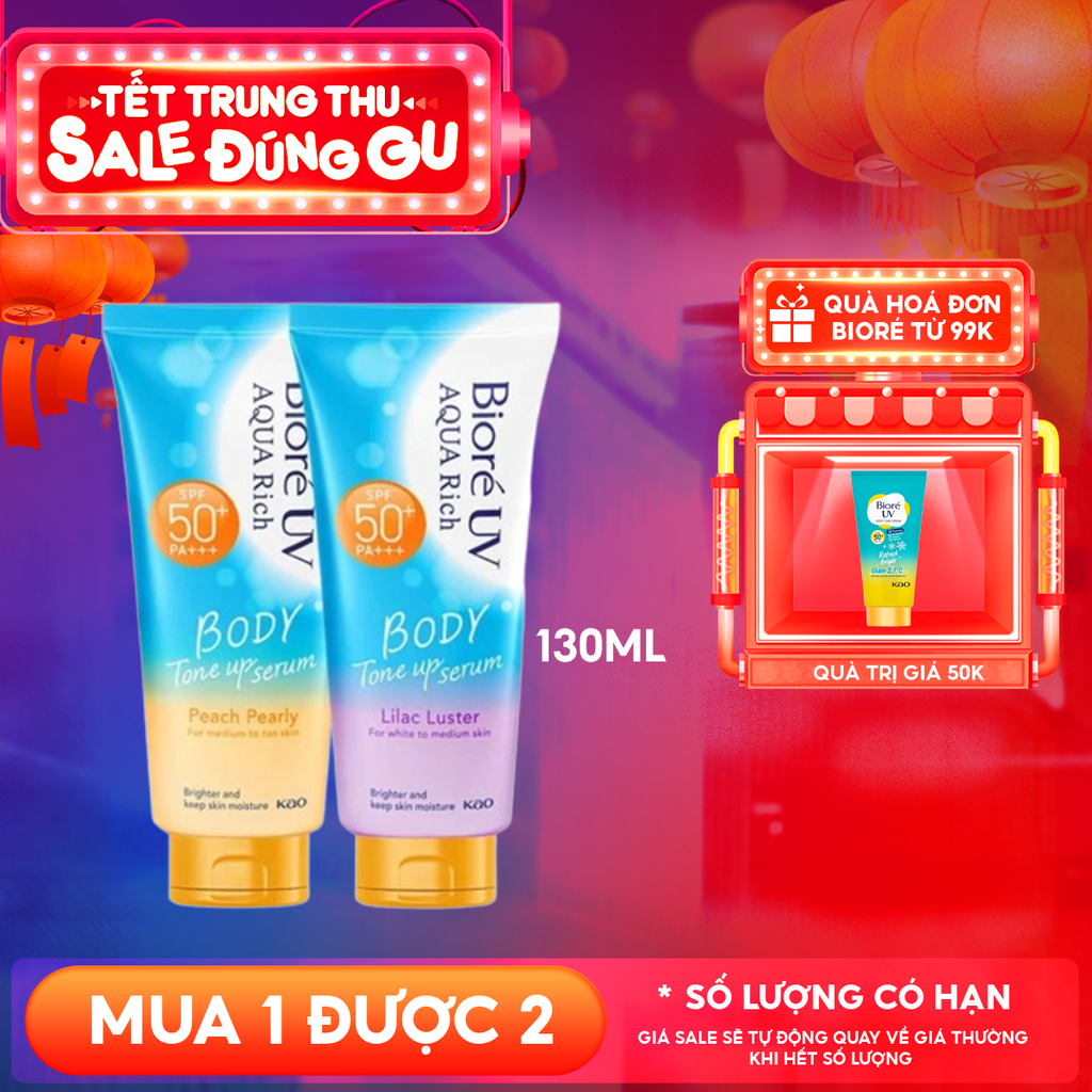 Serum Chống Nắng Dưỡng Thể Bioré Nâng Tông UV Aqua Rich Body Tone Up Serum SPF50+/PA+++ 130ml